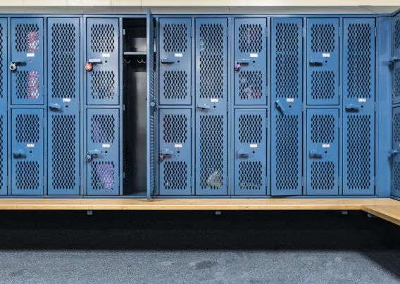 A school locker room. 