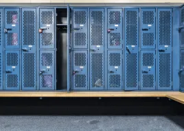 A school locker room. 